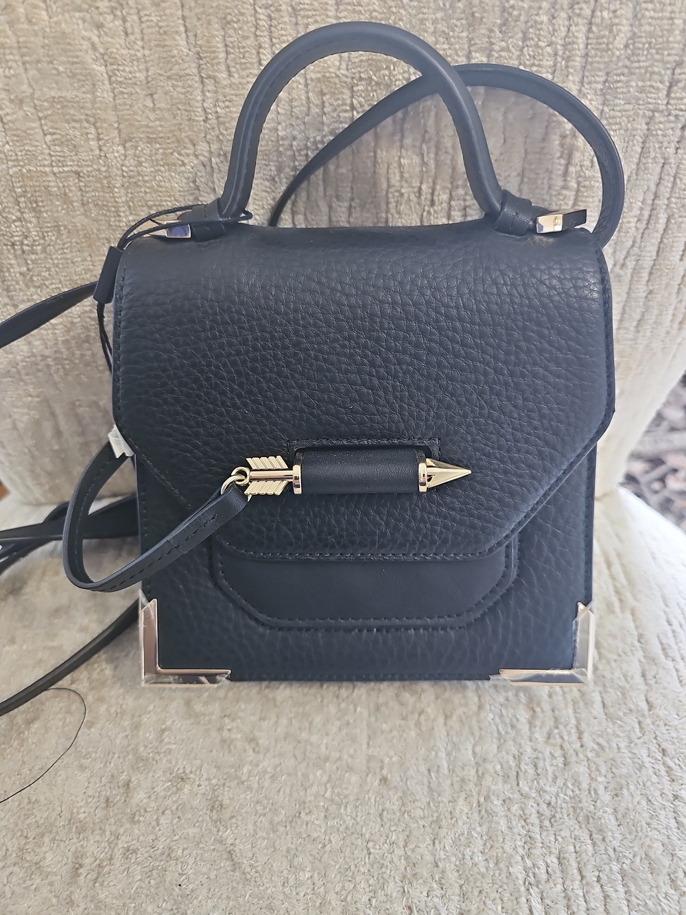 Mackage Black Leather Crossbody with Gold Arrow Detail